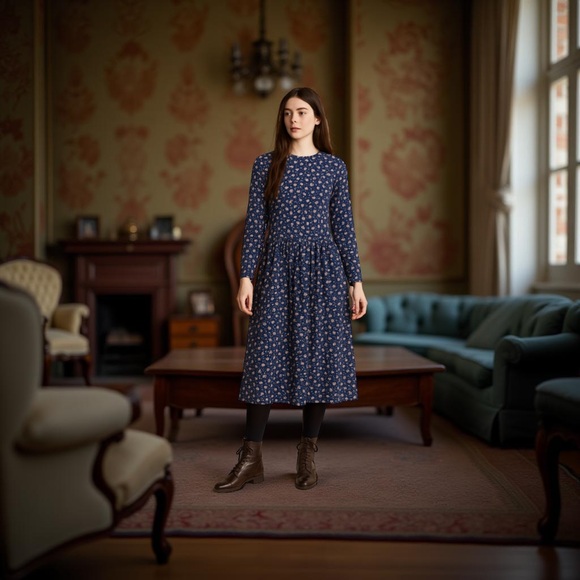 Purple Floral Corduroy Dress - Picture 2 of 15